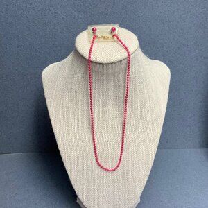 Vintage Ball Chain Necklace Earrings Set 16 In Metallic Hot Pink Gold Rero Glam